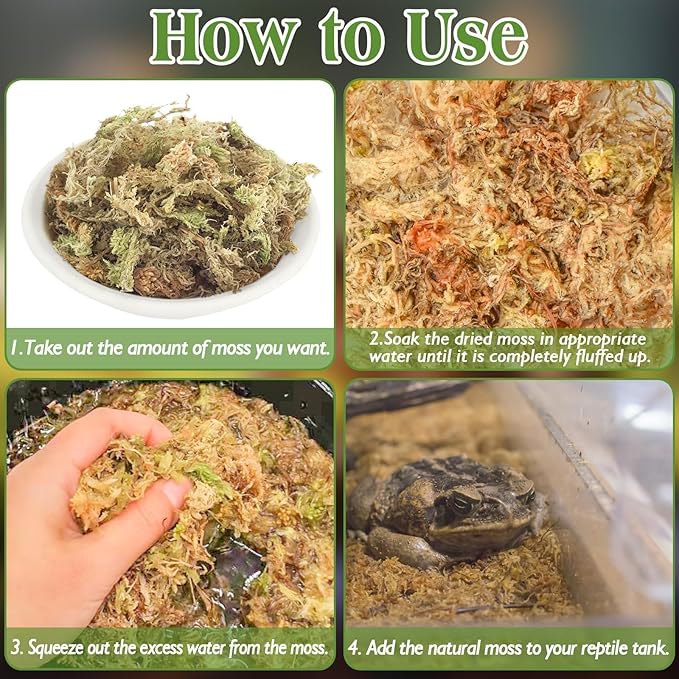 Halatool 1.1LB Sphagnum Moss for Reptiles(Turtles, Geckos, Snakes, Frogs, Hamsters), Natural Forest Long Fibered Dried Moss Bulk for Reptiles Substrate & Bedding - 25QT Reptile Habitat Accessories