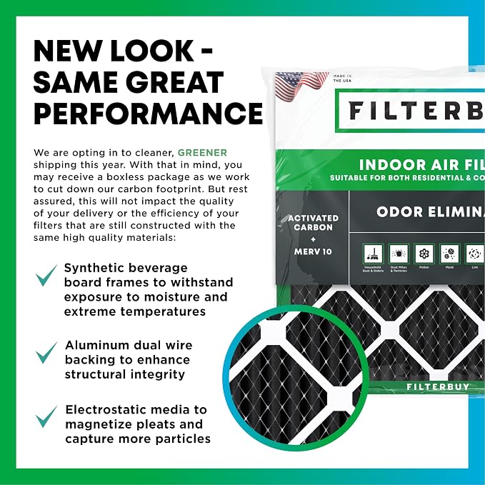 Filterbuy 14x14x1 Air Filter MERV 10 Odor & Allergy Defense