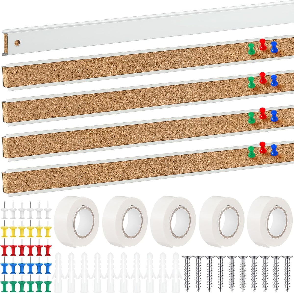 Threehoney 15 Pcs Cork Strips 48"x1" Bulletin Bar Strip, Aluminum Wall Trim