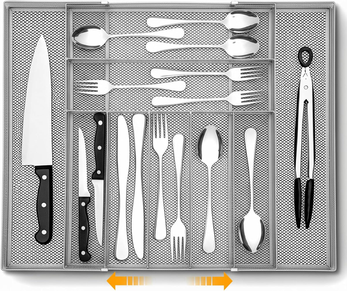 1 Pcs Utensil Drawer Silverware Organizer, Metal Mesh, Silver