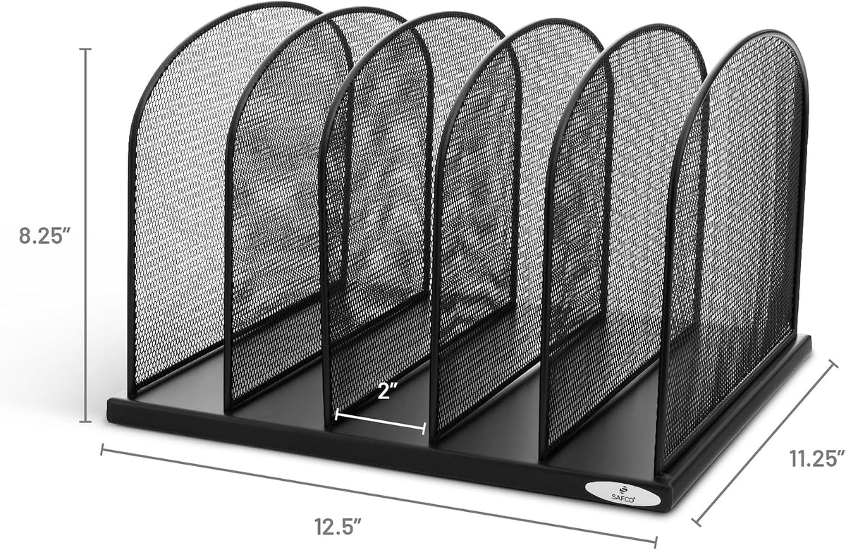 Safco Onyx Desk Organizer, 5 Tiered Vertical Compartments, Office and Classroom Mailbox , Paper and Mail Sorter, Steel Mesh, Black