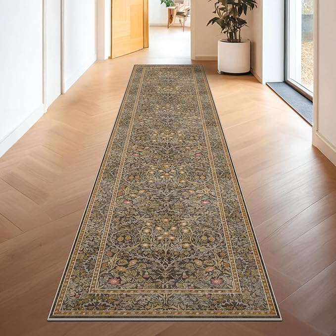 Hazo Haus Non Slip 2x10 Gold Brown Hallway Runner - 10ft Long Runner Rugs