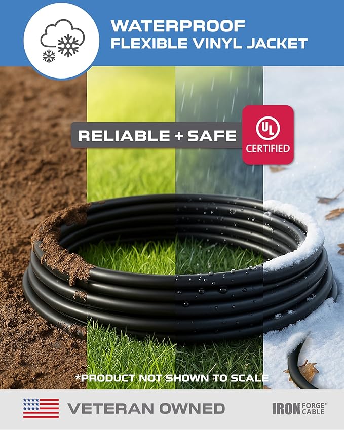 Iron Forge Cable 25 Ft Black Extension Cord with 3 Outlets - 16/3 SJTW 25 Foot Extension Cord 3 Prong, Weatherproof Exterior Power Cable for Outdoor