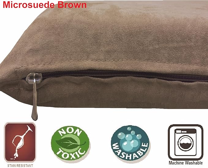 Dogbed4less Shredded Memory Foam Pillow Dog Bed with Waterproof Liner and Machine Washable Cover (Brown Microsuede, Large 48"X29")