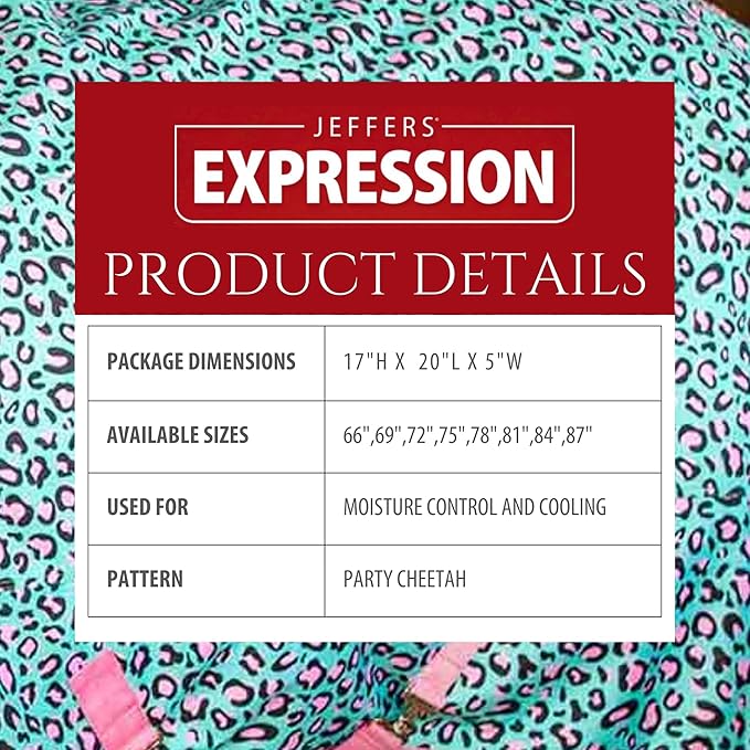Jeffers Expression Fleece Cooler for Horses, Standard Neck, Party Cheetah 69"- Equine Towel Blanket, Moisture Absorbent, Light Weight, Best for Drying, Exercise, Bathing, Adjustable Belly Bands