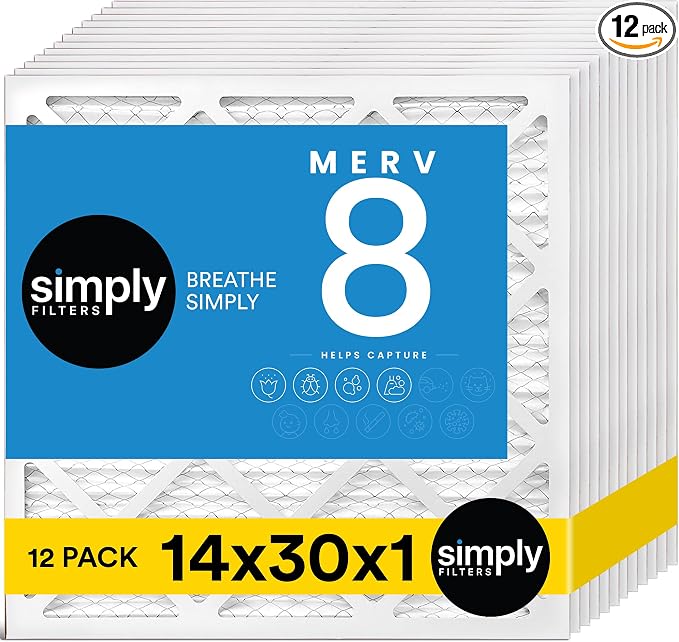 Simply 14x30x1 Air Filter, MERV 8, 12 Pack,