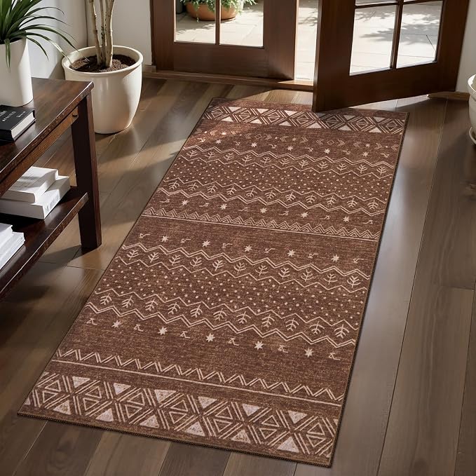 SERISSA 2x4 Rugs for Entryway, Washable Non-Slip Coffee Brown Small Runner Rug