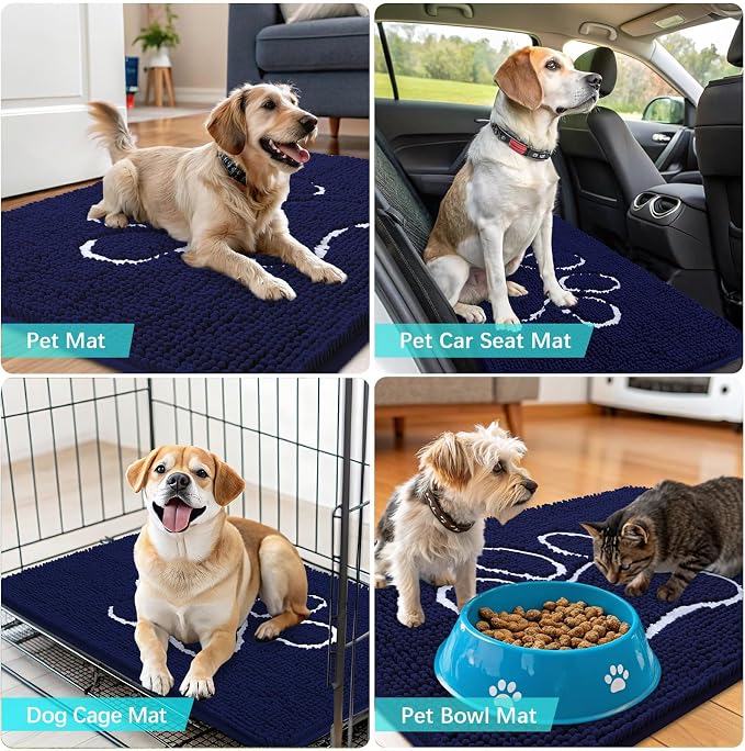 OLANLY Dog Door Mat for Muddy Paws 24x16, Paw Print Design, Absorbs Moisture