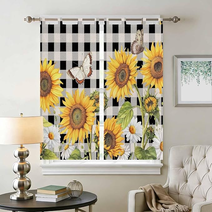Sunflowers Bathroom Curtains 63 Inch Length, Window Curtains Tab Top
