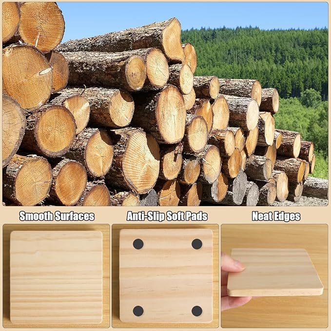 12 Pack 4 Inch Unfinished Square Wood Coasters