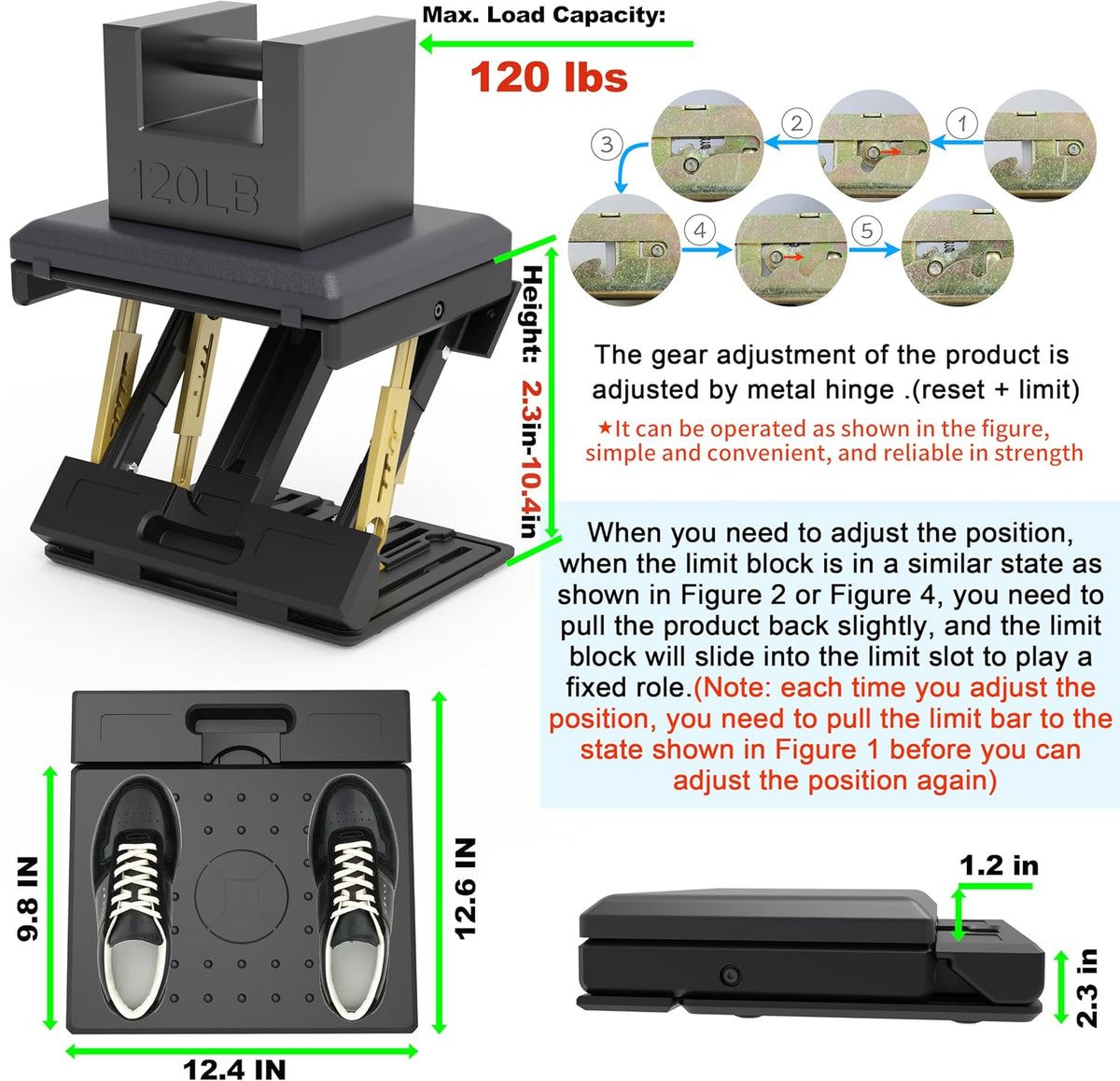 120 lbs Ergonomic Adjustable Under Desk Footrest & Leg Rest Stool