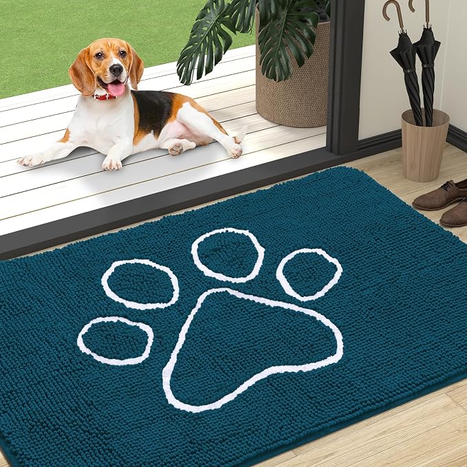 OLANLY Dog Door Mat for Muddy Paws 47x32, Paw Print Design, Absorbs Moisture
