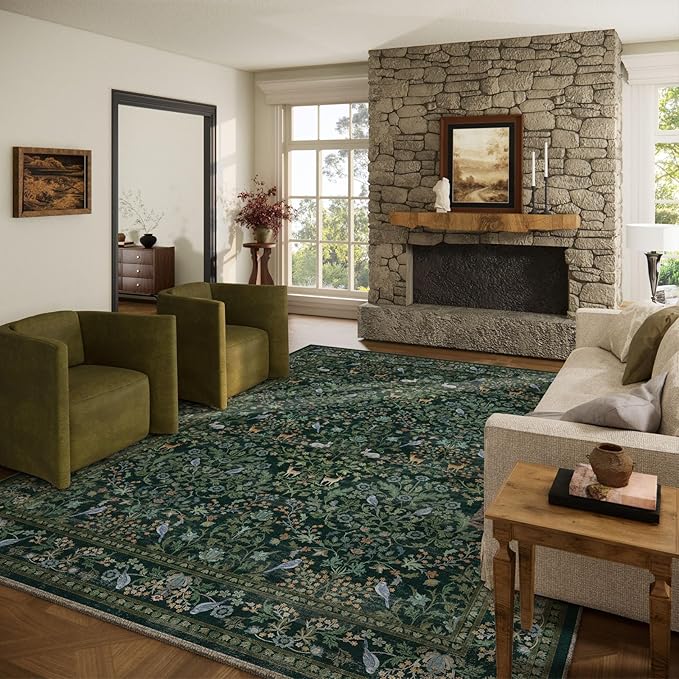 Washable Area Rugs for Living Room: 9x12 Rug Stain Resistant Non Slip Low Pile