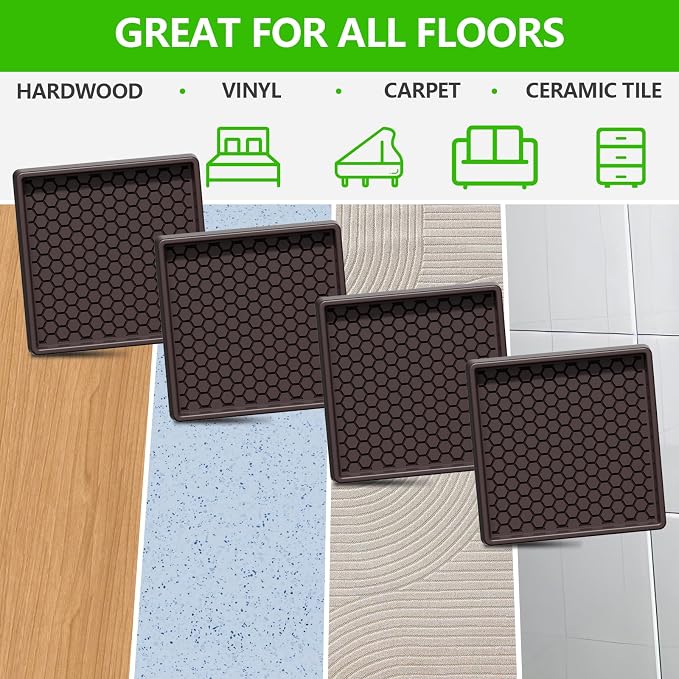 Non Slip Furniture Pads- 3"x3" Square Anti Skid Caster Cups Furniture Coasters