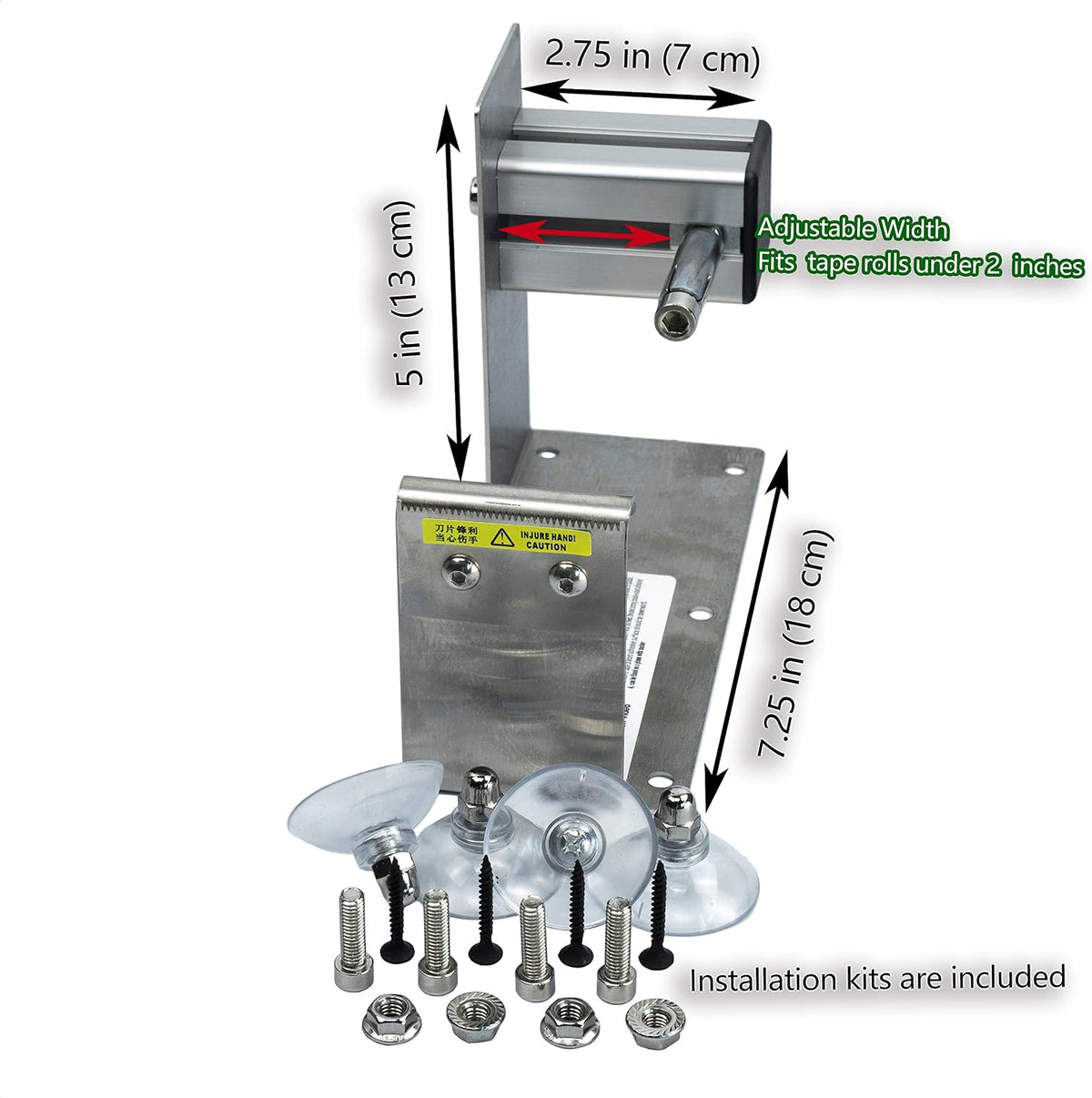 2 inches Desktop Table Top/Wall Mounted Tape and Label Dispenser, Large Desktop Tape Dispenser for 2'' Tape, Stainless Steel Frame with Sucktion Cup Sucker TTD-02