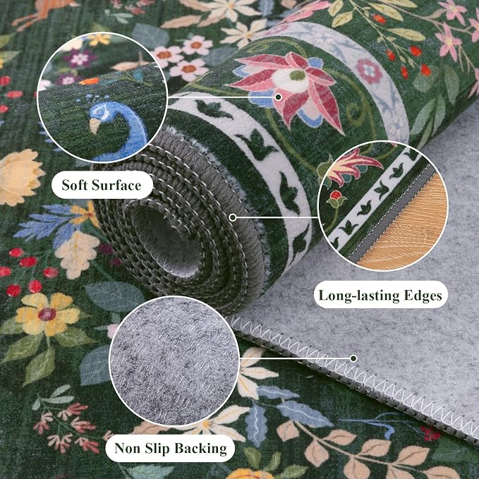 HEBE Washable Hallway Runner Rug 2'x 8' Non Slip Kitchen Rugs Runner, Low Pile