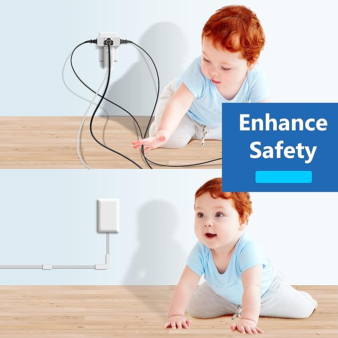 LIDER Outlet Extender with 3 Receptacles, 21W USB Type-A, and 2 USB Type-C, USB Port, Ultra-Thin Wall Plate Plug with Cord Extender, 3-Outlet Power Strip, Flat-Face, ETL-Listed, 8ft Cord, White