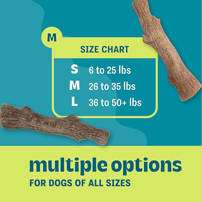 Outward Hound Pupstages Dogwood Calming Dog Chew Toy – Real-Wood Blend, Moderate Chewers, Medium, 7.5", 2-Pack (Natural & Hemp Flavors)