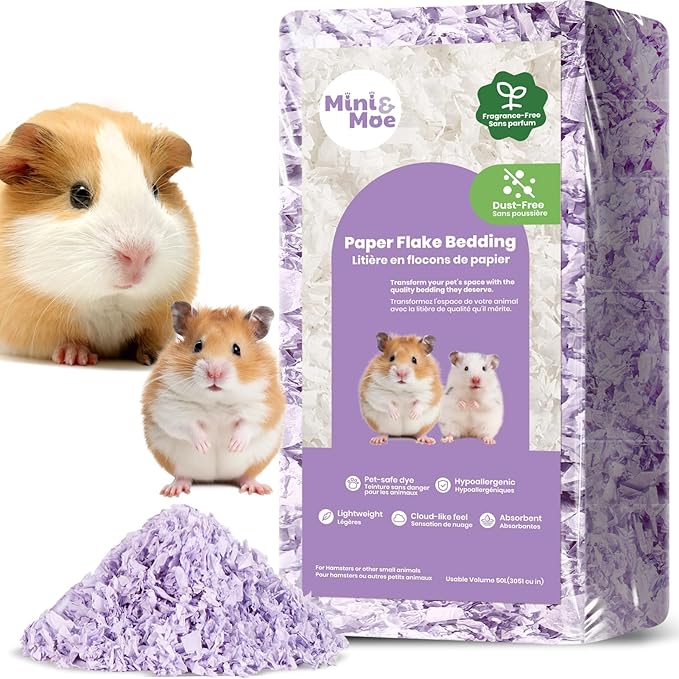 mini&moe Hamster Bedding 23 Liters: Dust-Free and Odor Control Moisture Absorbent Natural Paper Small Pet Bedding - for Guinea Pigs, Hamsters, Rabbits, and Small Animal