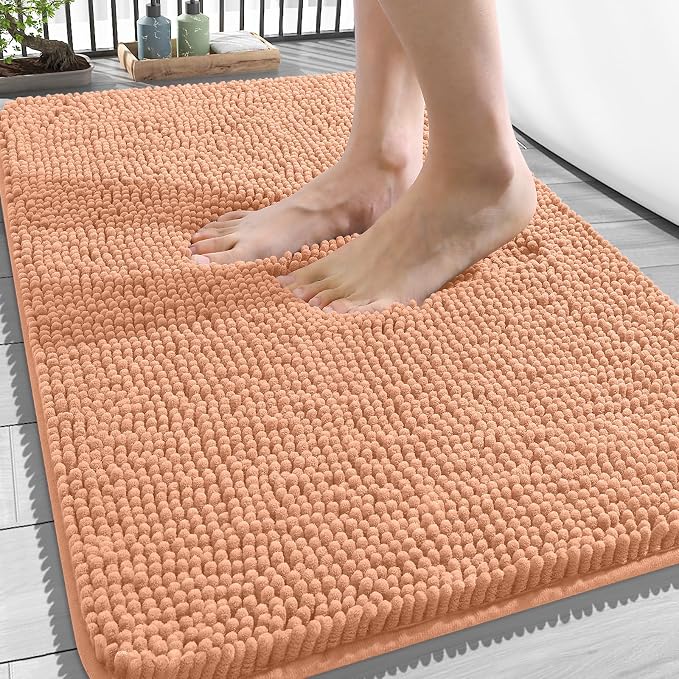 OLANLY Bathroom Rugs 34x21, Extra Soft Absorbent Chenille Bath Rugs, Rubber
