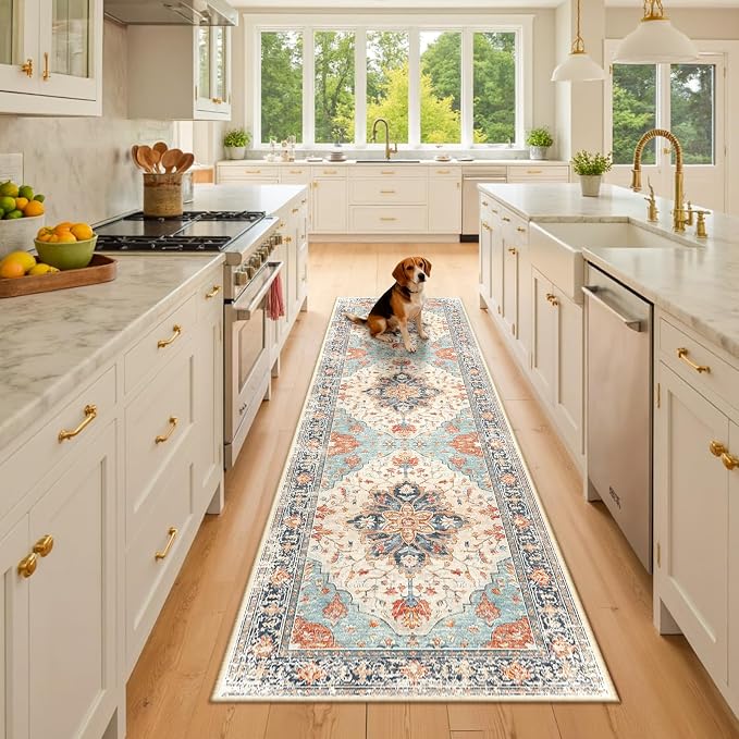 RELEANY Area Rugs Runner 2'6"x8' Washable Non-Slip, Floral Vintage Distress