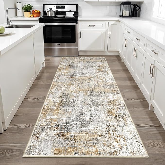 3x6 Washable Non-Slip Kitchen Runner Rug – Modern Abstract Wide Carpet Runner