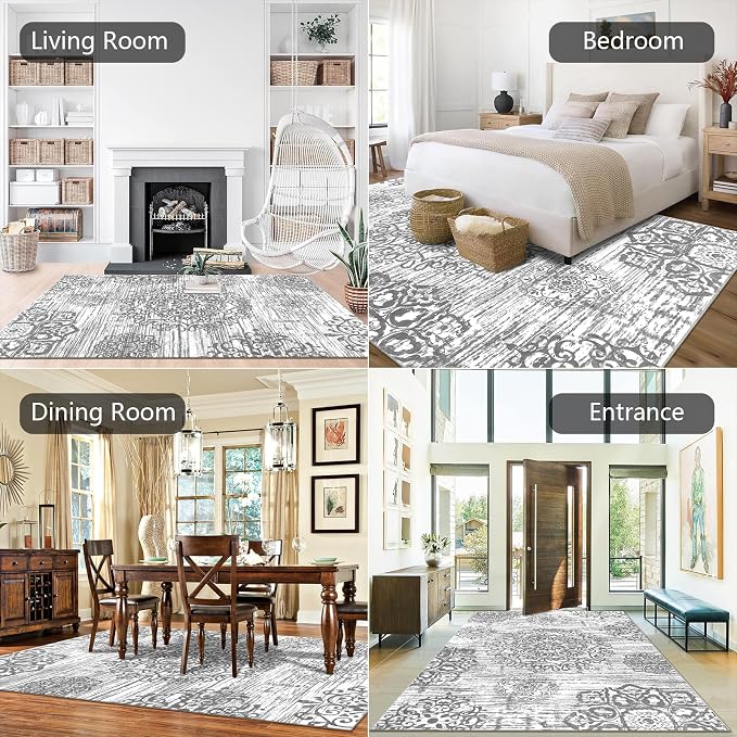 HEBE Area Rugs for Living Room 9'x12', Washable Non Slip Boho Bedroom Rug
