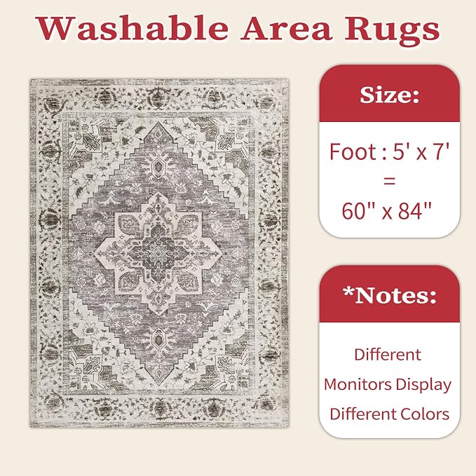 SERISSA 5x7 Boho Area Rug, Washable Large Rugs
