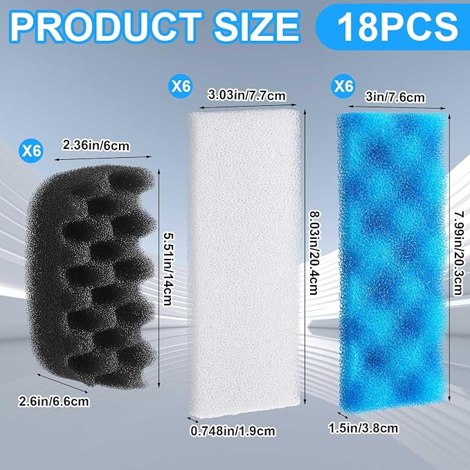 18 Pcs Aquarium Filters Bio Sponge Sets Compatible