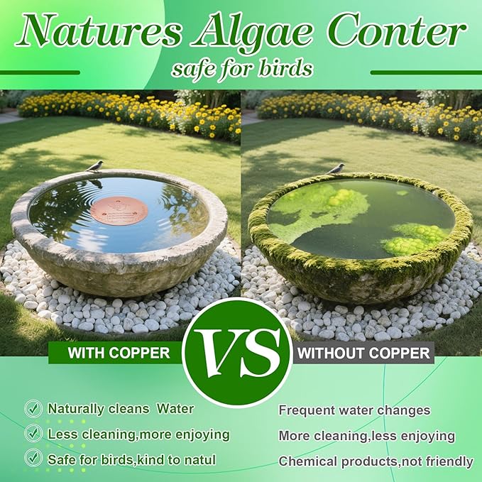 Bird Bath Copper Disk, Sturdy 1mm 99.9% Pure Copper Disk, Triple-Point Support Ensures Clean Water Year-Round, Fits Most Outdoor Birdbath Bowls (1)