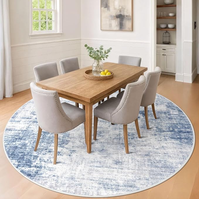 IOHOUZE Abstract Round Area Rug 8 Ft Washable Circle Rugs Large Round Rug Non