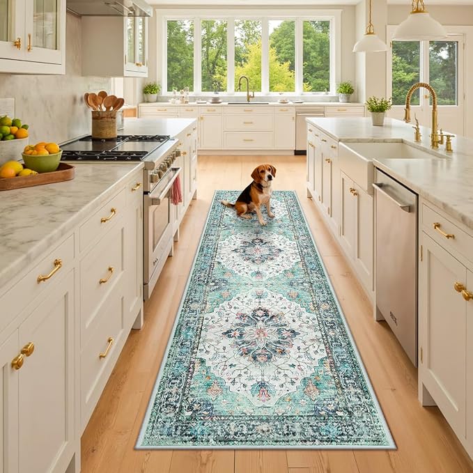 RELEANY Area Rugs Runner 2'6"x8' Washable Non-Slip, Floral Vintage Distress