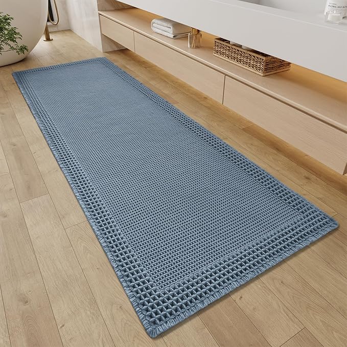 RESARE Waffle Bathroom Runner Rugs, Super Absorbent Bath Mat Non Slip Washable