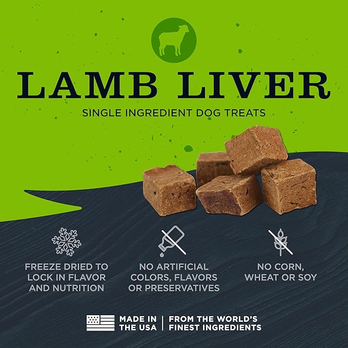 Blackwood Freeze Dried Raw Single Ingredient Dog Treats, 100% Lamb Liver, 3 Ounce Pouch, High Protein, Made in The USA