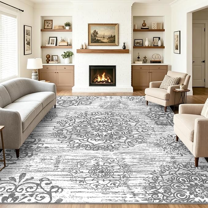 HEBE Area Rugs for Living Room 9'x12', Washable Non Slip Boho Bedroom Rug