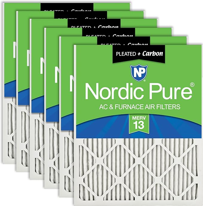 Nordic Pure 16x20x1 Pleated Air Filters MERV 13 Plus Carbon 6 Pack
