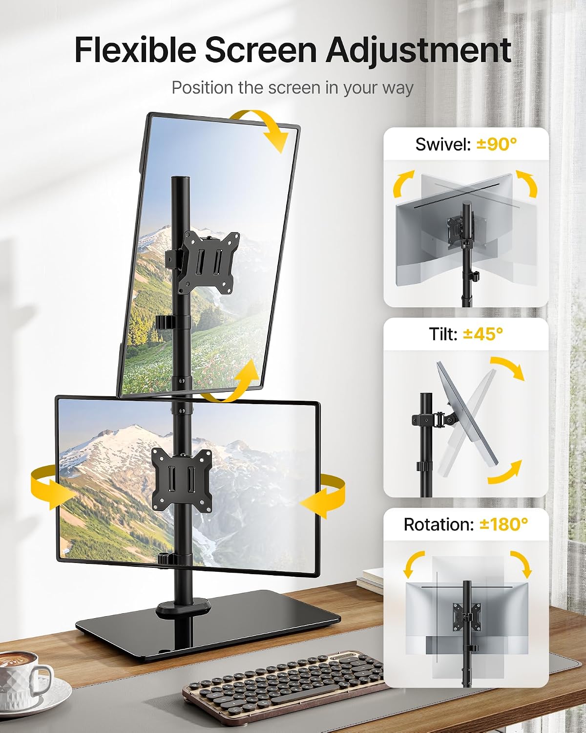 monTEK Vertical Dual Monitor Stand for 17-32", Glass Base