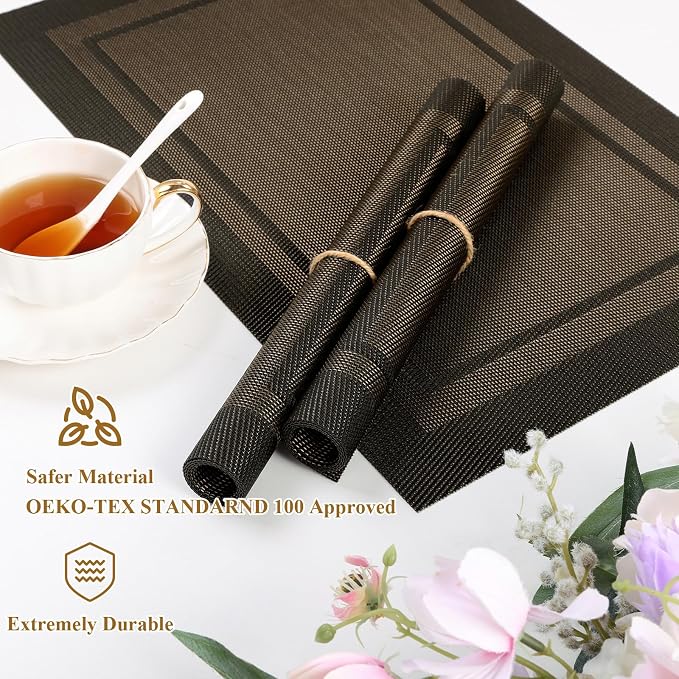 SHACOS Woven Vinyl Placemats Set of 4 Wipe Clean Place Mats