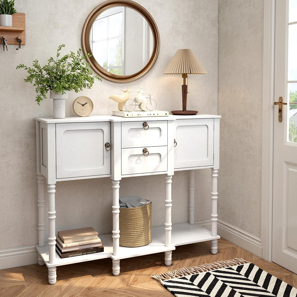 Mid-Century Modern Console Table with 2 Drawers& Doors for Entryway