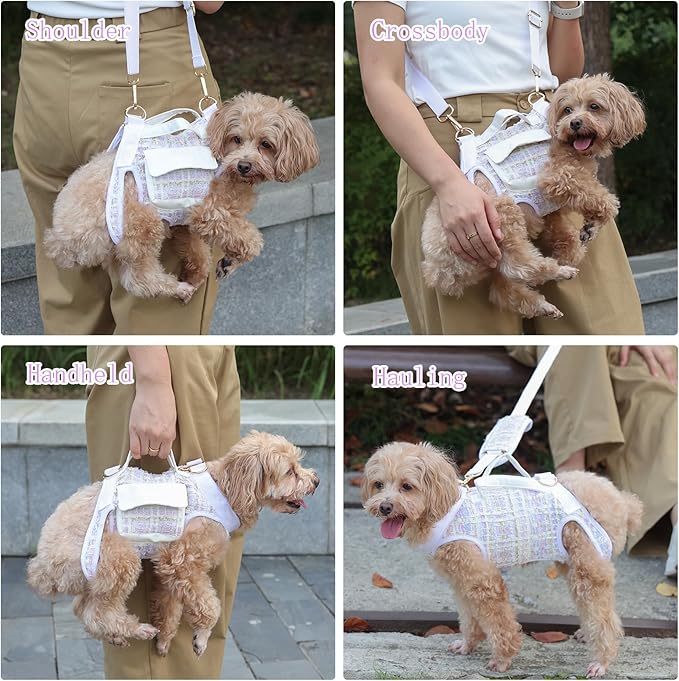 Dog Lift Harness Backpack for Small Dogs, Adjustable Straps Dog Sling Carrier for Hiking, Travel, Outdoor – Purple Large