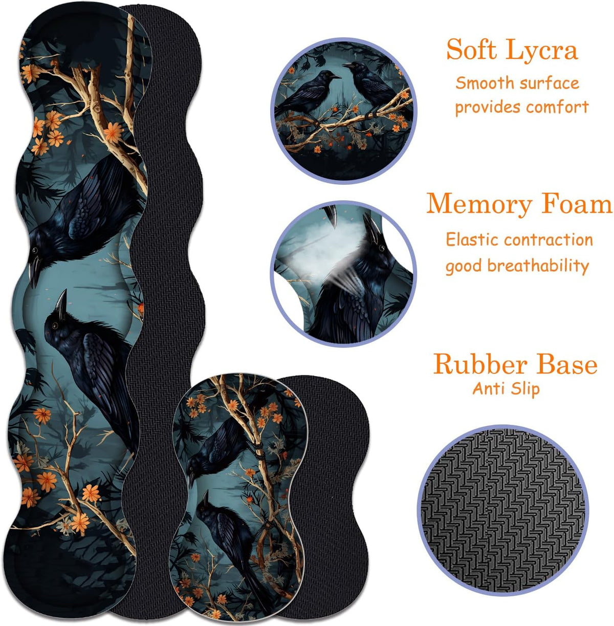 Large Gaming Mouse Pad + Keyboard Wrist Rest + Wrist Support + Coaster Set, Memory Foam Ergonomic for Easy Typing, XXL Extended Gaming Mouse Pad Table Pad - Branch Crow