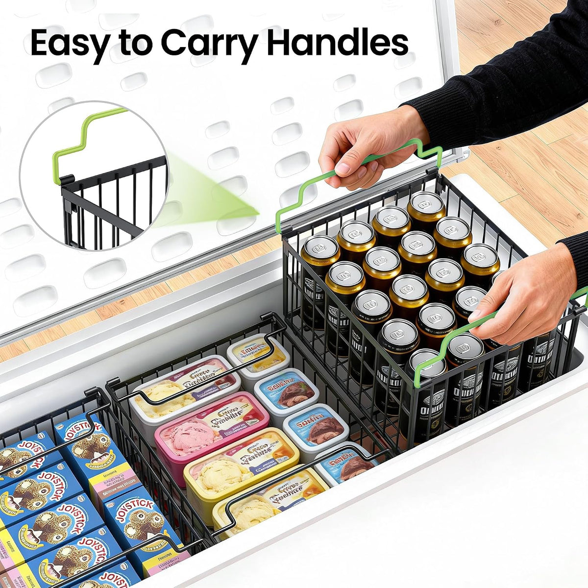 Freezer Organizer Bins, 3 Pack Enlarged Baskets for 5-9 Cu.FT Deep Freezer