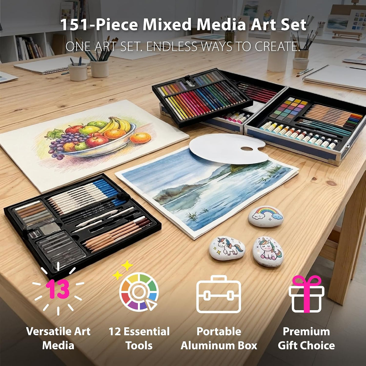 COLOUR BLOCK 151-Piece Professional Art Supply Set with Mixed Media, Paint Kit & Brushes in Aluminum Case, Complete Art Supplies for Adults, All Level Artists, Travel Art Set