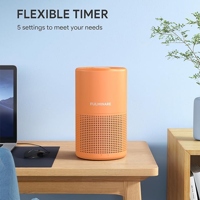 FULMINARE Air Purifiers for Home Bedroom H13 True HEPA Air Purifier, 3 Speeds, Timer, 24dB Quiet Air Cleaner With Night Light, Portable Small Desk Air Purifier for Smoke, Kitchen, Office, Lava Orange