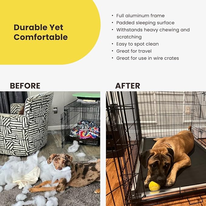 K9 Ballistics Chew Proof Armored Padded Dog Crate Bed, Virtually Indestructible, Legs Included (Obsidian Black, Medium (35" L x 22" W x 4.5" H))