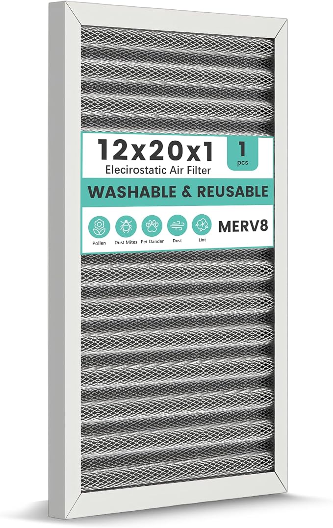 12x20x1 HVAC Furnace Air Filter, Reusable Washable Electrostatic Furnace Filter