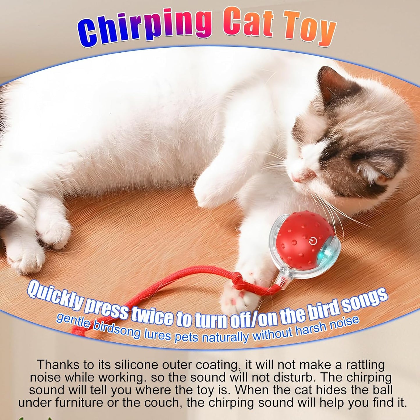 Tiny Fetch Dog Toy, Tinyfetch Interactive Dog Cat Toys Balls with Birdsong, 360° Smart Automatic Rolling Dog Ball Toy with Rope for Pets Indoor & Outdoor Play (Blue)