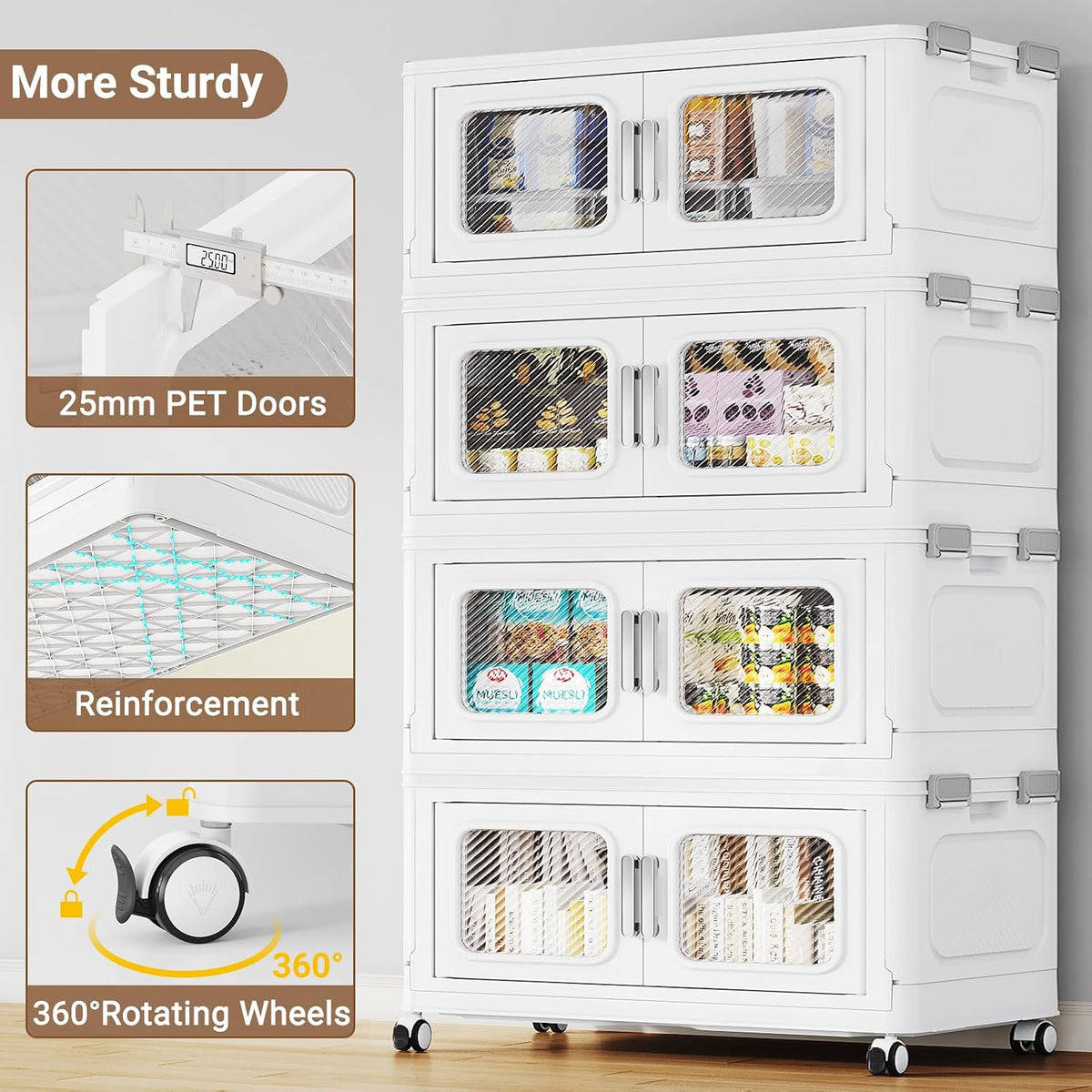 BROVIEW 600qt Extra Large Stackable Storage Bins with Lids White 4 Pack