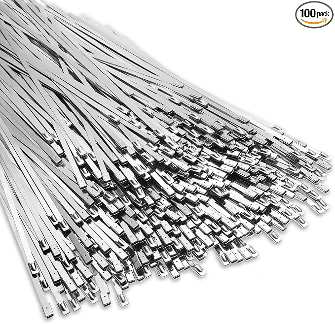 LEIFIDE 100 Pcs Metal Zip Ties 304 Stainless Steel Zip Ties Heavy Duty Self Locking 220 Pound Tensile Strength Cable Suitable for Exhaust Wrapping Fence Outdoor Workshop Canopy(11.8 Inch)
