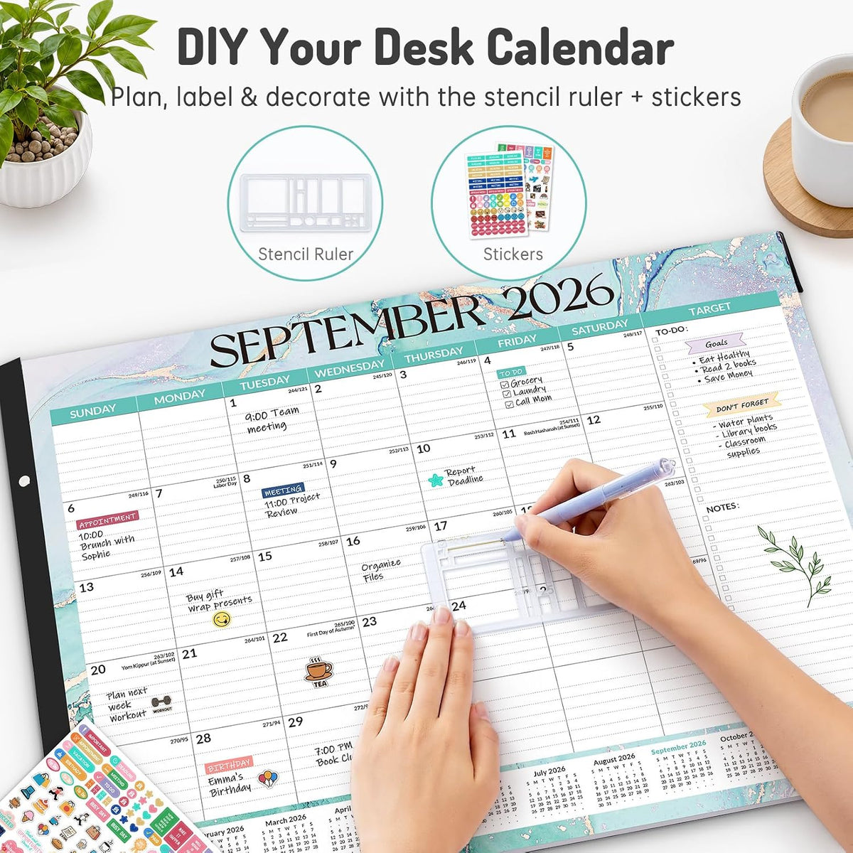 Forvencer 2027 Desk Calendar, Planner Sept 2026 - Jun 2028, 22 Month 22x17"